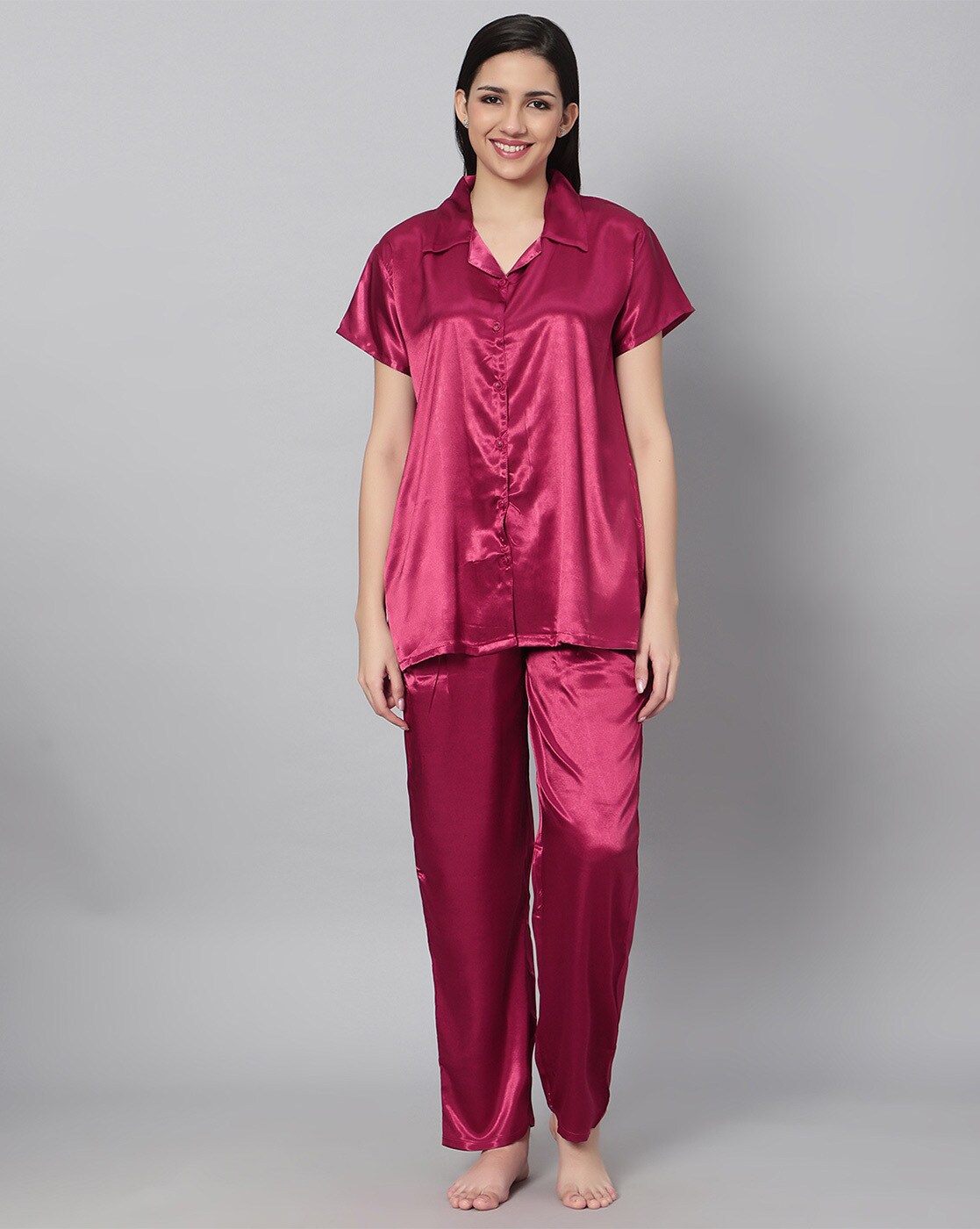 Ladies pink satin online pyjamas