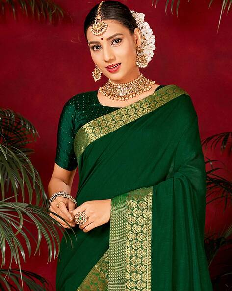 Designer Turquoise Green Saree with Embroidered Contrast Ready Blouse –  Prachy Creations