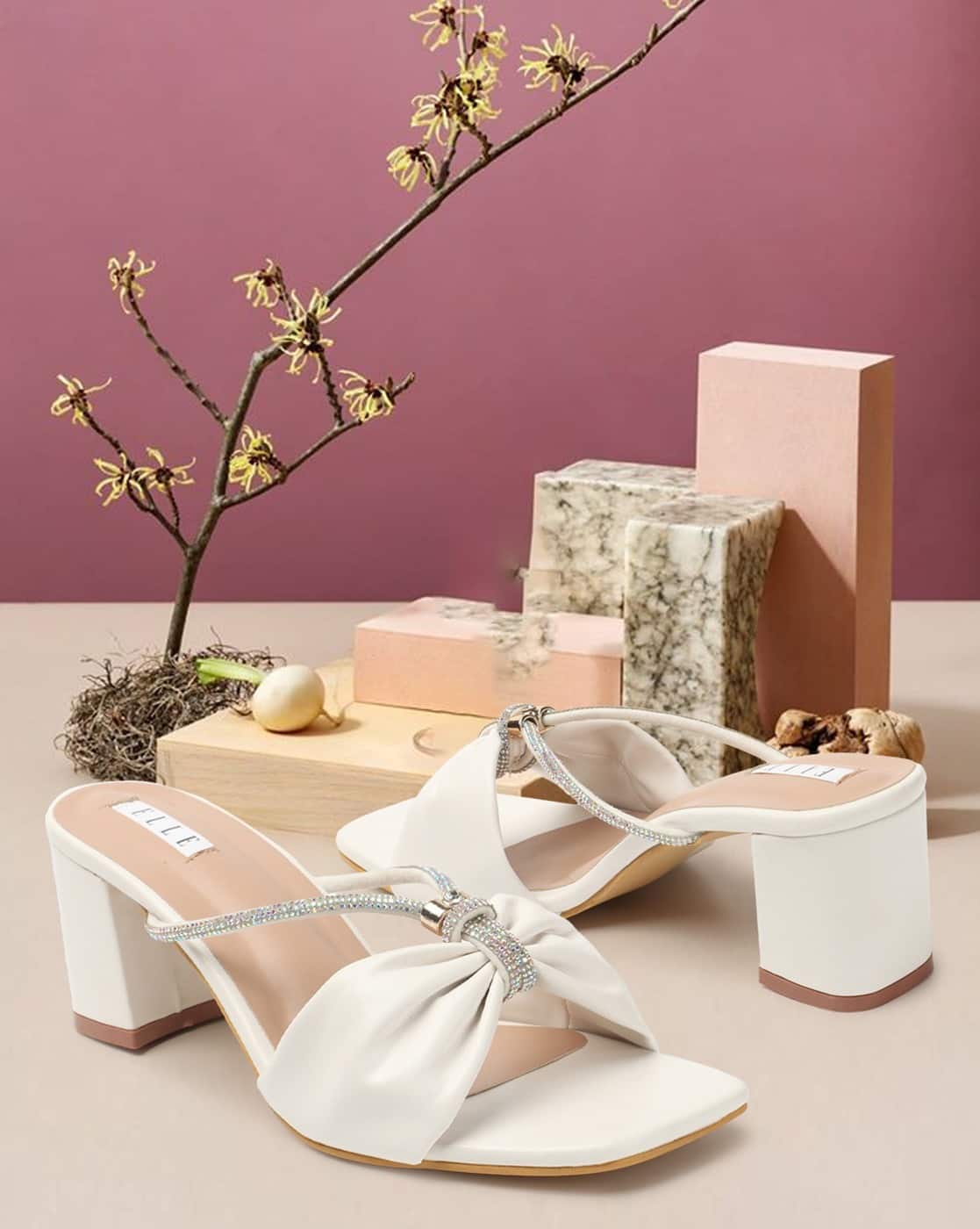 Meesho Floral Block Heel Sandal Buy White Heeled Sandals For