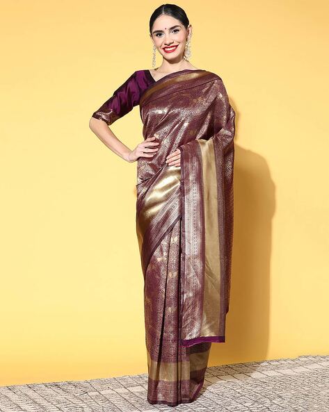 Buy Purple Satin Chinon Saree With Stone Embellishments And Unstitched  Blouse Piece Kalki Fashion India