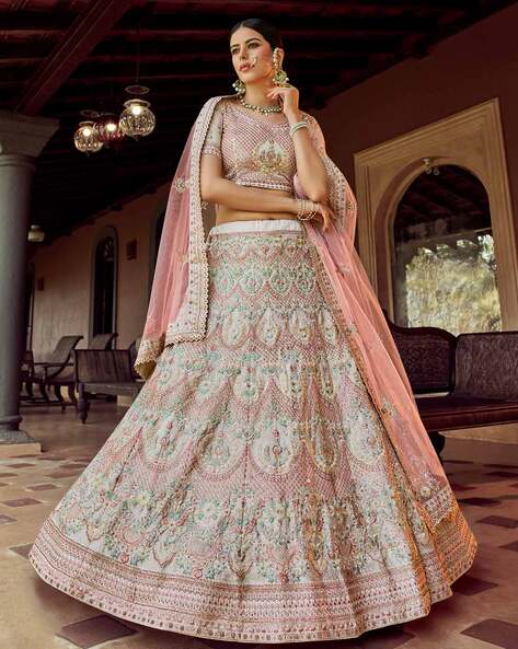 Buy Peach Bridal Lehenga | Designer peach Lehenga | Frontier Raas