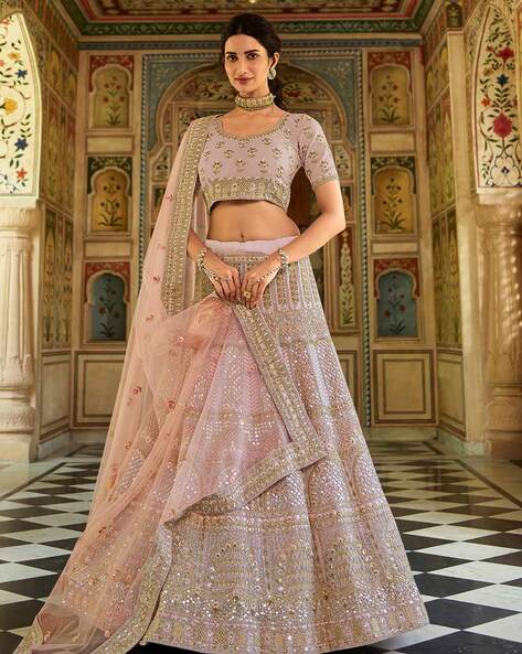 Baby Pink Net Party Wear Lehenga Choli with Dupatta Online FABANZA