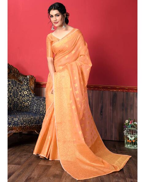 adorable peach color floral motif embroidered saree – ODHNI