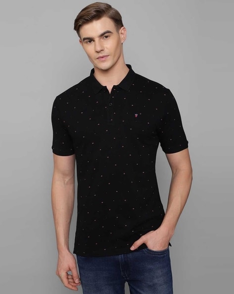 Louis Philippe Jeans Men Printed Polo Collar Pure Cotton Slim Fit T-shirt