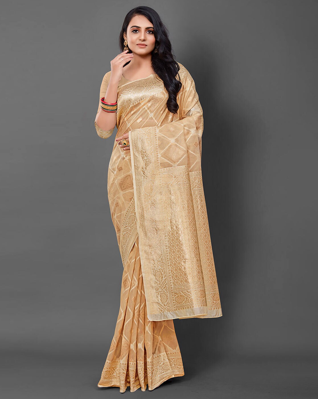 Buy Cream Sarees for Women by Ri-wah Online