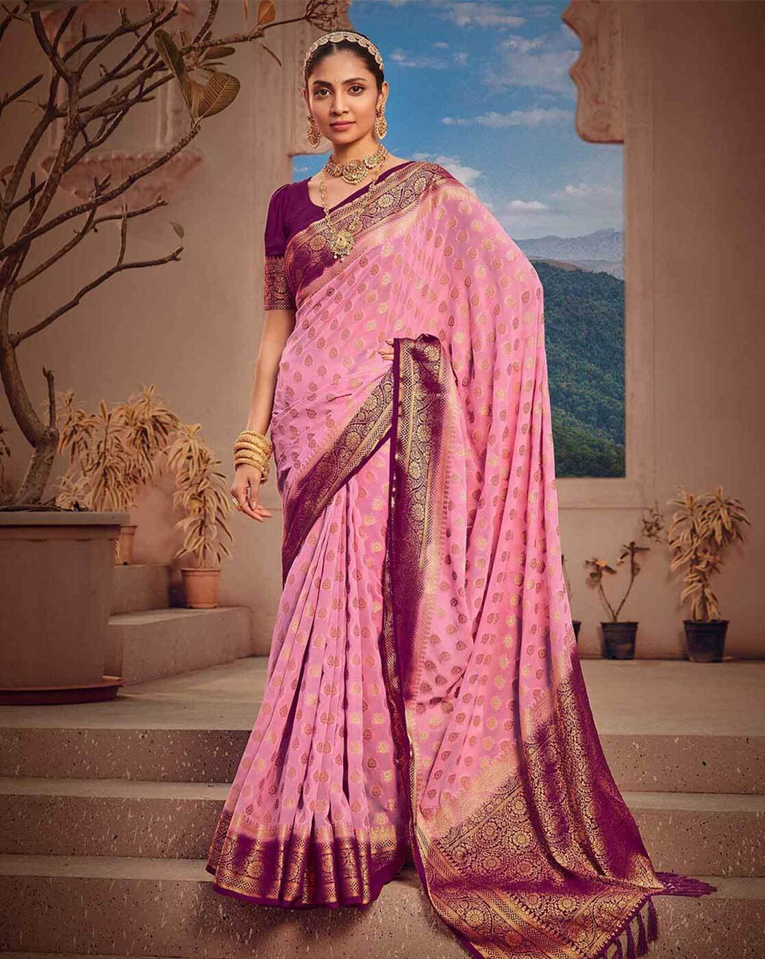 Buy Pink Sarees for Women by Ri-wah Online