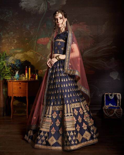 Navy Blue Lengha Choli – Asma and Shumaila