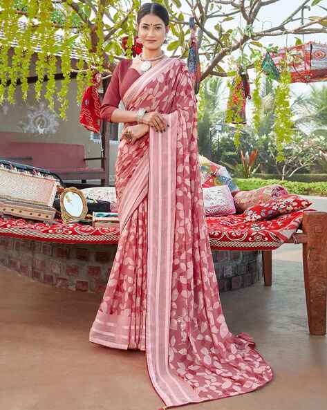 Buy Orange Soft Cotton Printed Leaf And Flower Saree With Running Blouse  For Women by Nazaakat by Samara Singh Online at Aza Fashions.