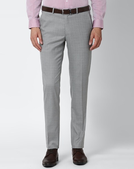 Checked Slim Fit Flat-Front Formal Trousers