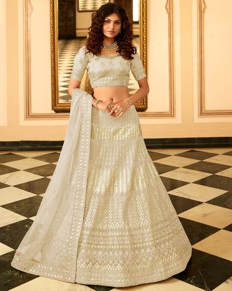 Navratri Special Cotton Lehenga in Off White : LRQ329