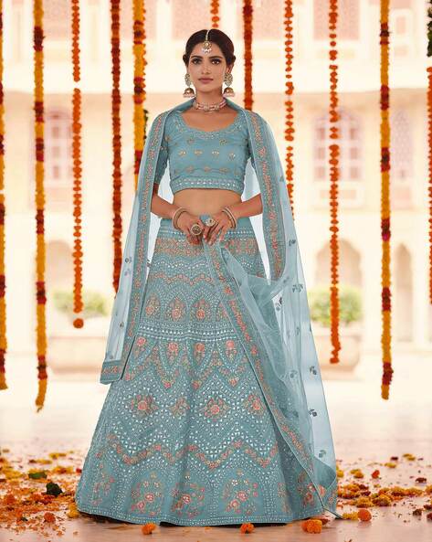 Turquoise lehenga sales online shopping