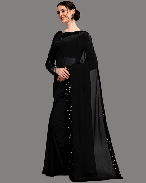 Buy Jet Black Saree With Charming Plain Pallu at Amazon.in