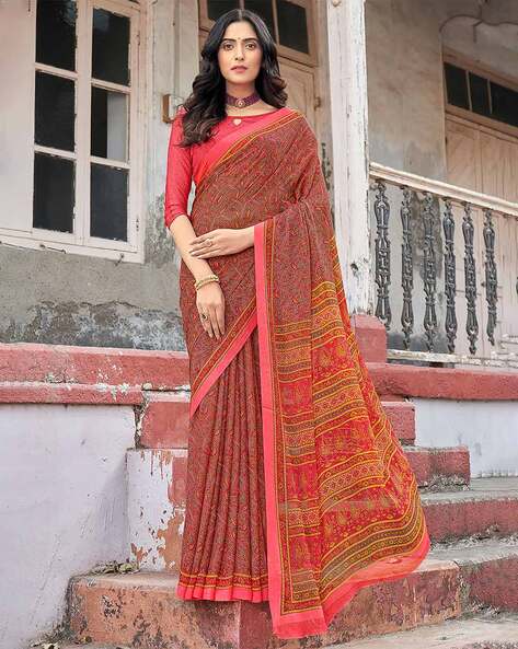 Laxmipati Georgette Coral Pink Saree (13110) in Nanded at best price by Me  Sarang Cloth Center - Justdial