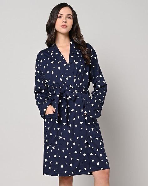 Brentfords Luxury 100% Cotton Dressing Gown - Navy Blue