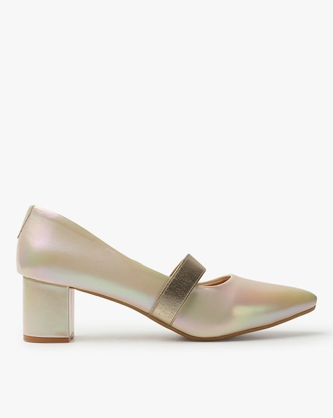 Gold pumps best sale block heel