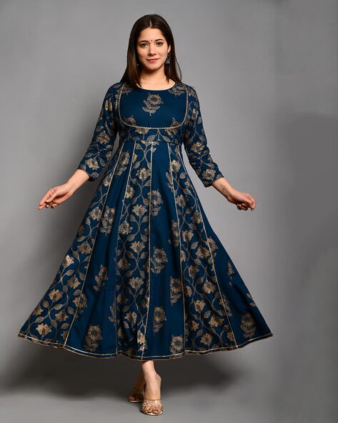 white and blue heart round yoke dress Design by Surbhi Raj at Modvey |  Modvey