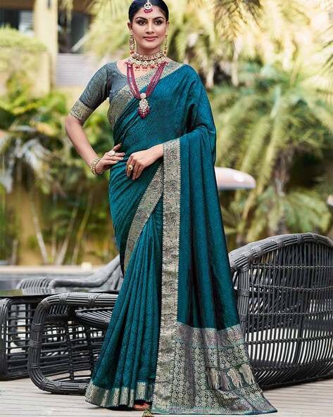 Rani and Teal Blue Patola Silk Contemporary Saree