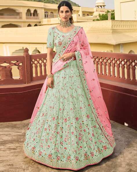 Off White Stone Work Lehenga Choli Set In Net Latest 2993LG04