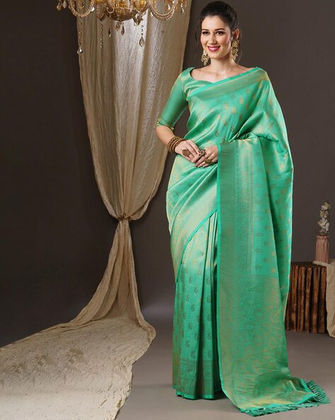Sea Green Banarasi Silk Saree With Weaving Work | Traditional sarees, Silk  sarees, Blue saree