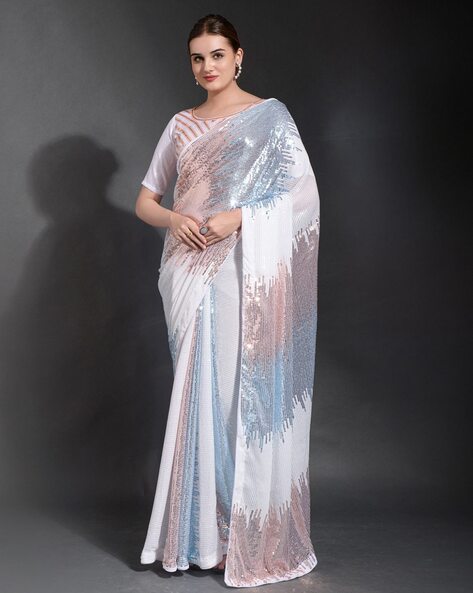 Golden Silver Saree With Blouse – Srota