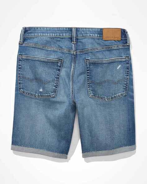 Men Heavily Washed Distressed Regular Fit Denim Shorts