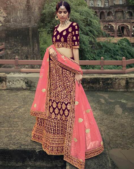 Peach Color Wedding Wear Lehenga Choli With Heavy Zari And Resham Work