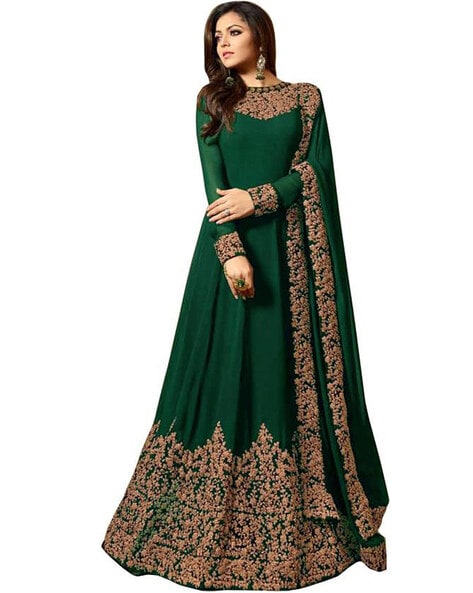 Embroidery Semi-Stitched Anarkali Dress Material Price in India