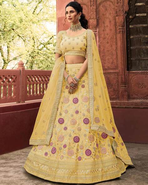 Golden Embroidered Lehenga Choli With Dupatta Latest 2172LG04