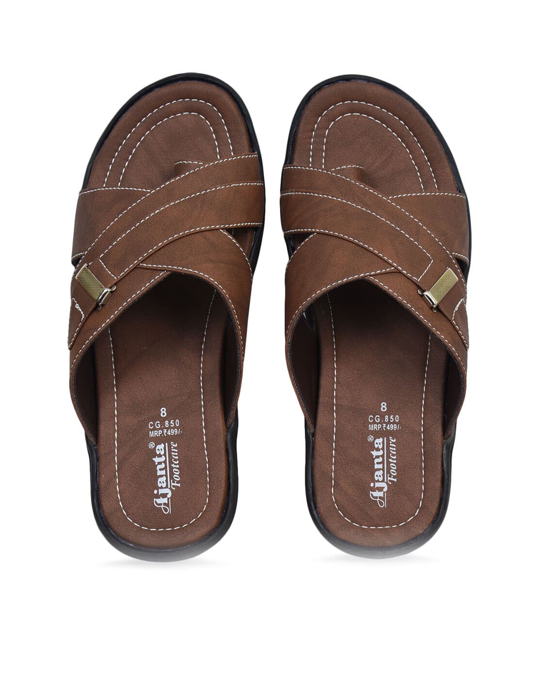 Cross-Strap Slip-On Sandals with Metal Accent