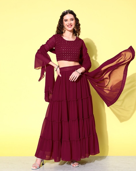 Maroon top lehenga skirt