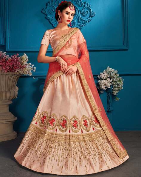 Pastel Peach Color Swarovski Work Wedding Lehenga – Panache Haute Couture
