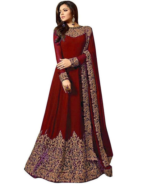 Embroidery Semi-Stitched Anarkali Dress Material Price in India