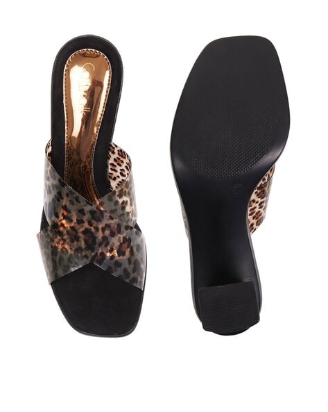 River Island Square Toe Leopard Print Heeled Sandals | Lyst