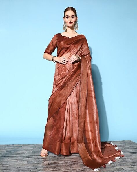 Beautiful Coffee Brown Platinum Chiffon Saree with Sequins Handwork -  Rana's by Kshitija