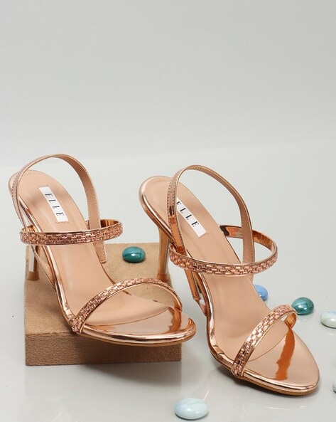 ASOS DESIGN Nelly asymmetric high heeled sandals in rose gold | ASOS