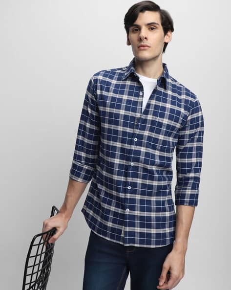 Shirts Ajio Dennis Lingo Men's Casual Shirt Buy Navy Blue Shirts For Men By  DENNISLINGO PREMIUM ATTIRE Online