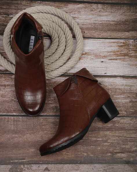 ELLE Women Croc-Embossed Boots with Zip-Closure
