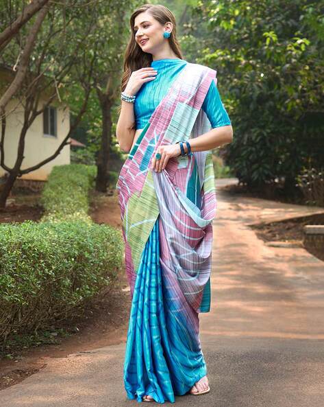 Blue Italian Crepe Saree