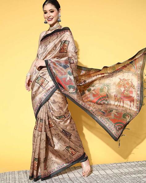 Buy Cream Leopard Print Satin Velvet Taping Saree - Sarees Online in India  | Colorauction