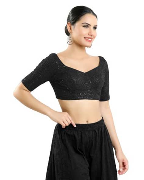 Embroidery V-Neck Back Open Blouse