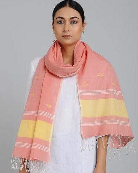 Cotton Handloom Jamdani Stole with fringes Price in India