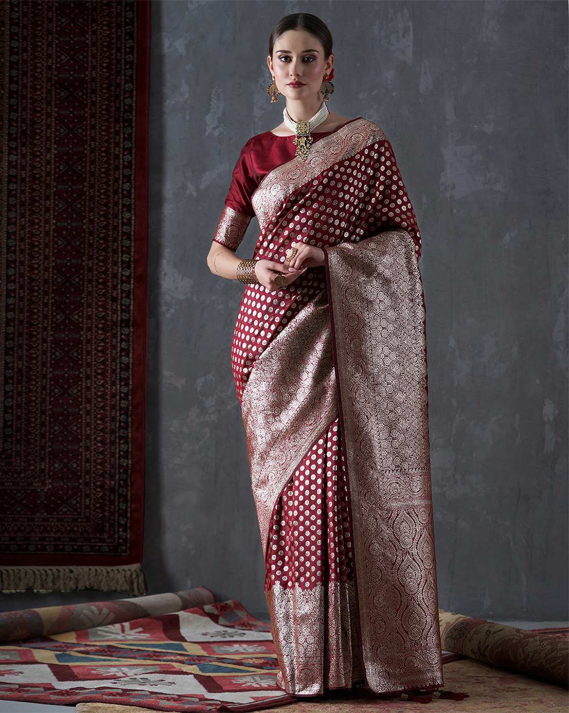 Coimbatore Cotton Maroon Saree with Silver Zari and Thread Woven Butta –  Cherrypick