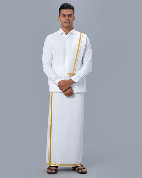 Ramraj Mens Cotton Dhoti and Towel Set- 26592 (White) - Wearitin