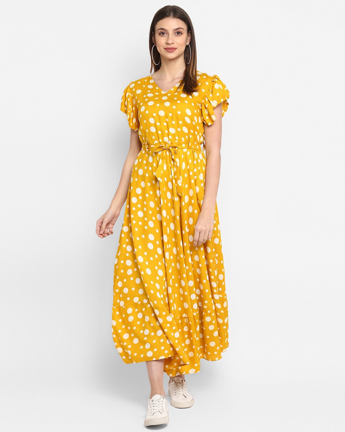 Flirty Vintage 1950s Yellow Polka Dot Cotton Full Skirt Drop Waist Dress M  L - Etsy