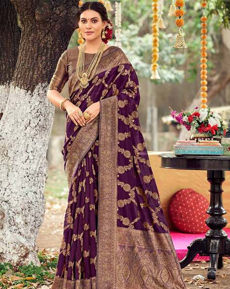 Dark Purple Colour With Copper Butta Design Kancheepuram Silk Saree. |  Jolly Silks - The Destination Of Silks | Online shopping site - Jolly Silks