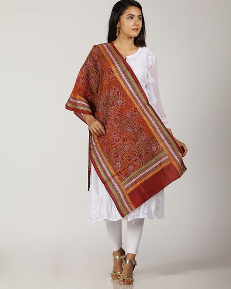 Mulberry Silk HandEmbroidery Kanthawork Stole Price in India