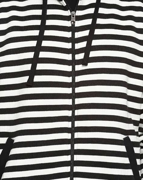 Black and white clearance striped zip up hoodie