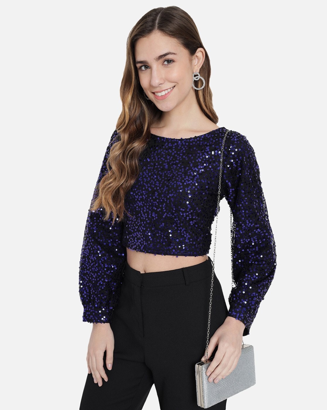 Ladies Dark Blue Sequin Crop Top at Rs 299/piece, Gold Sequin Top in New  Delhi