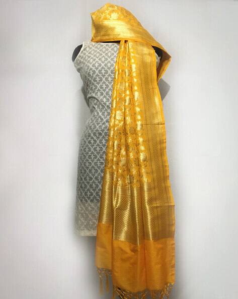 Floral Pattern Zari Bordered Dupatta