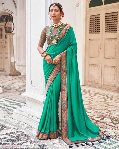 Imperial Sea Green Color Silk Saree With Heavy Embroidered Blouse